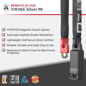 Seatylock Viking Silver 90 Patented Magnetic Bike Chain Lock with Key