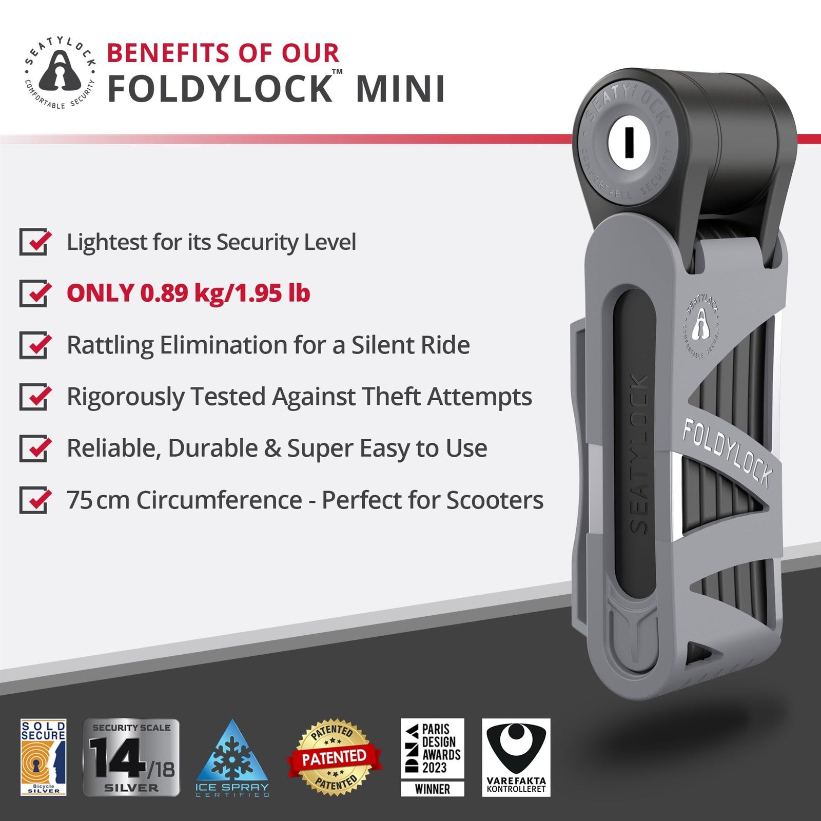 Seatylock Foldylock Mini The Lightest Certified Folding Bike Lock
