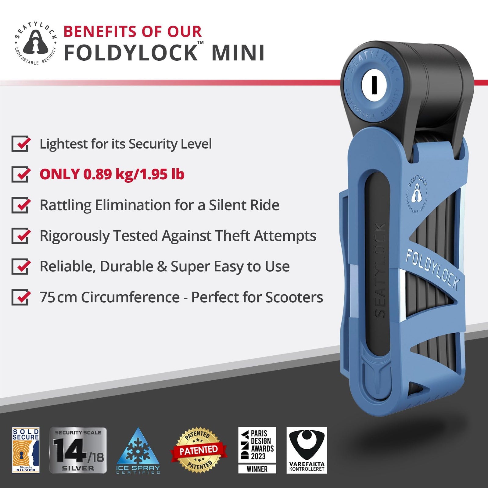 Seatylock FoldyLock Mini The Lightest Certified Folding Bike Lock